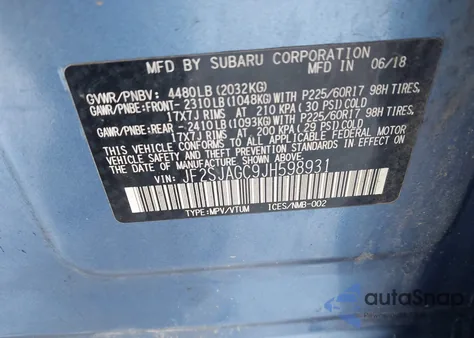 2018 Subaru Forester 2.5I Premium from USA, damaged, VIN JF2SJAGC9JH598931